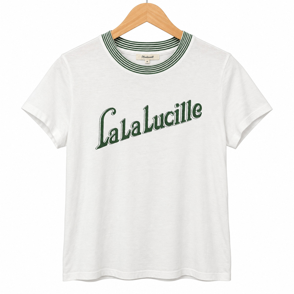 Madewell La La Lucille Ringer Tee Womens S White Green Graphic Casual Retro NWT